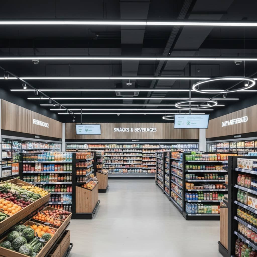 Clean and organized supermarket aisles