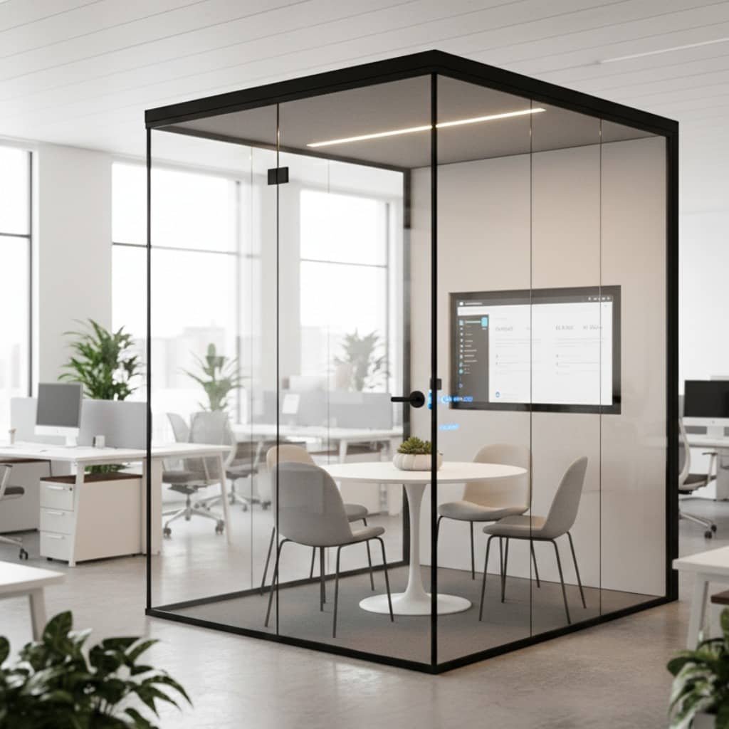 Modern office with glass partition cabins