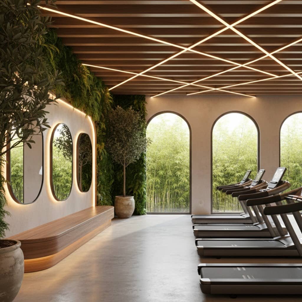 Luxury hotel gym with a view