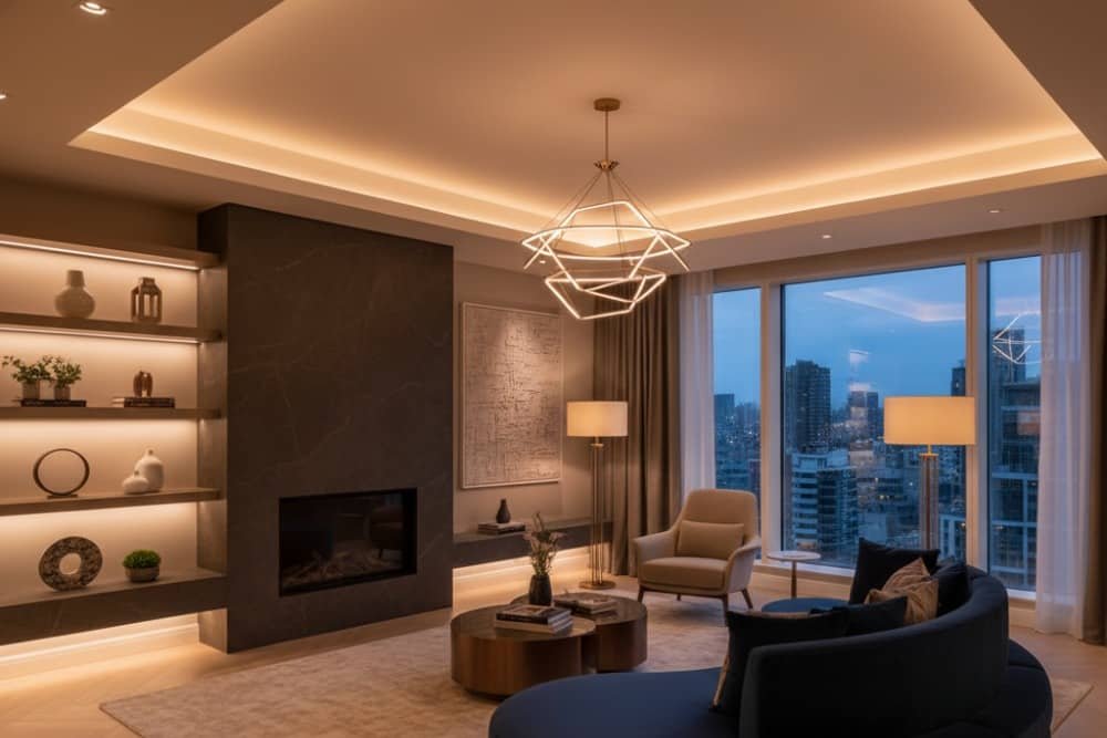 Modern kitchen with layered lighting solutions