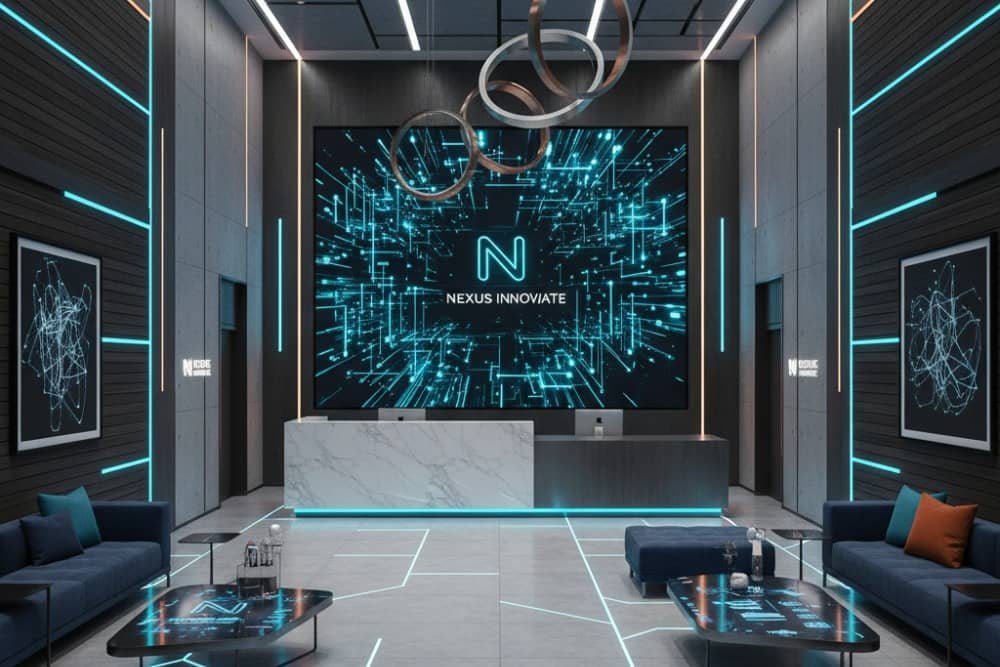 Stylish office reception with strong brand identity